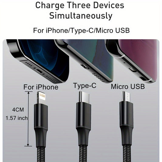 3 in 1 USB Charging Cable for iPhone/Type-C/Micro USB