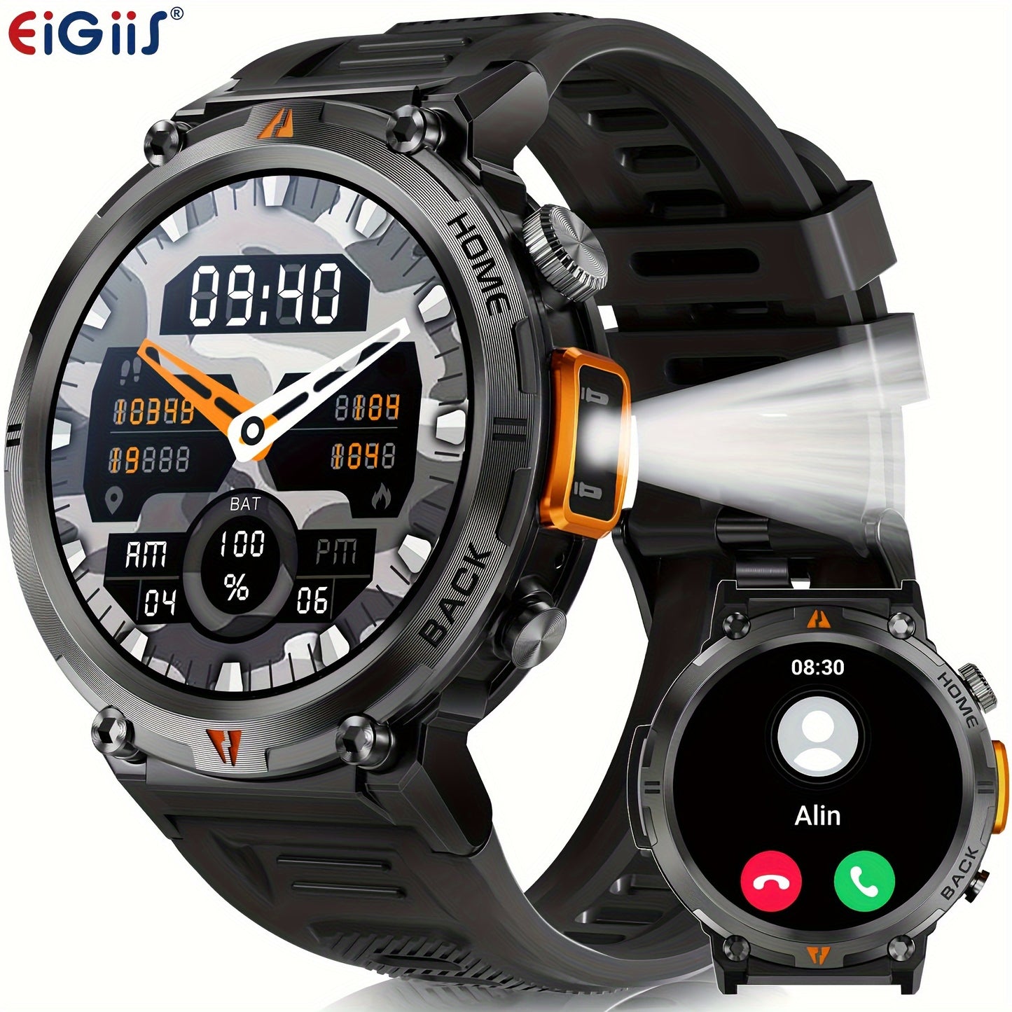 EIGIIS Men'S Outdoor Sports Watch with IPX8 (3ATM) Flashlight