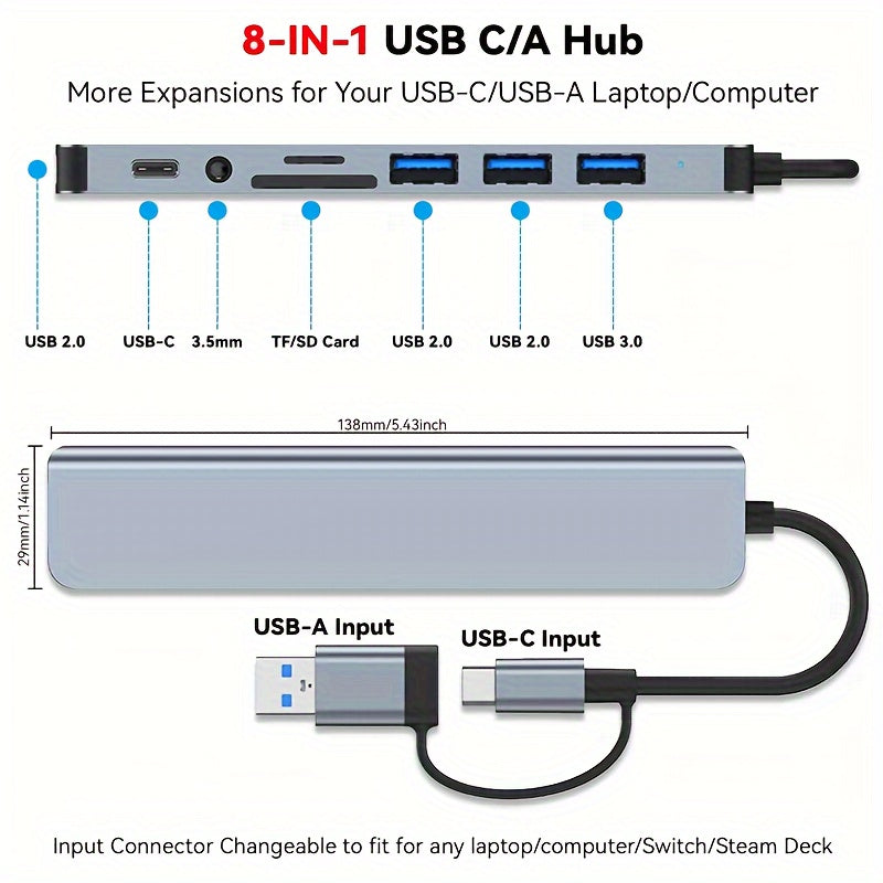 3.0 High speed USB C hub USB splitter 8-in-1 USB