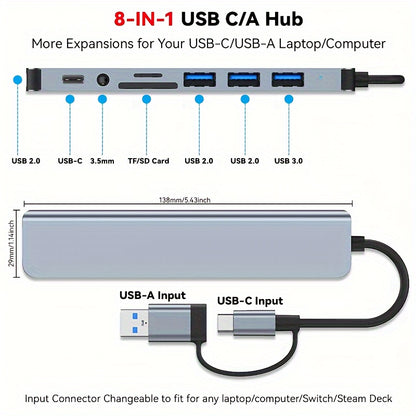 3.0 High speed USB C hub USB splitter 8-in-1 USB