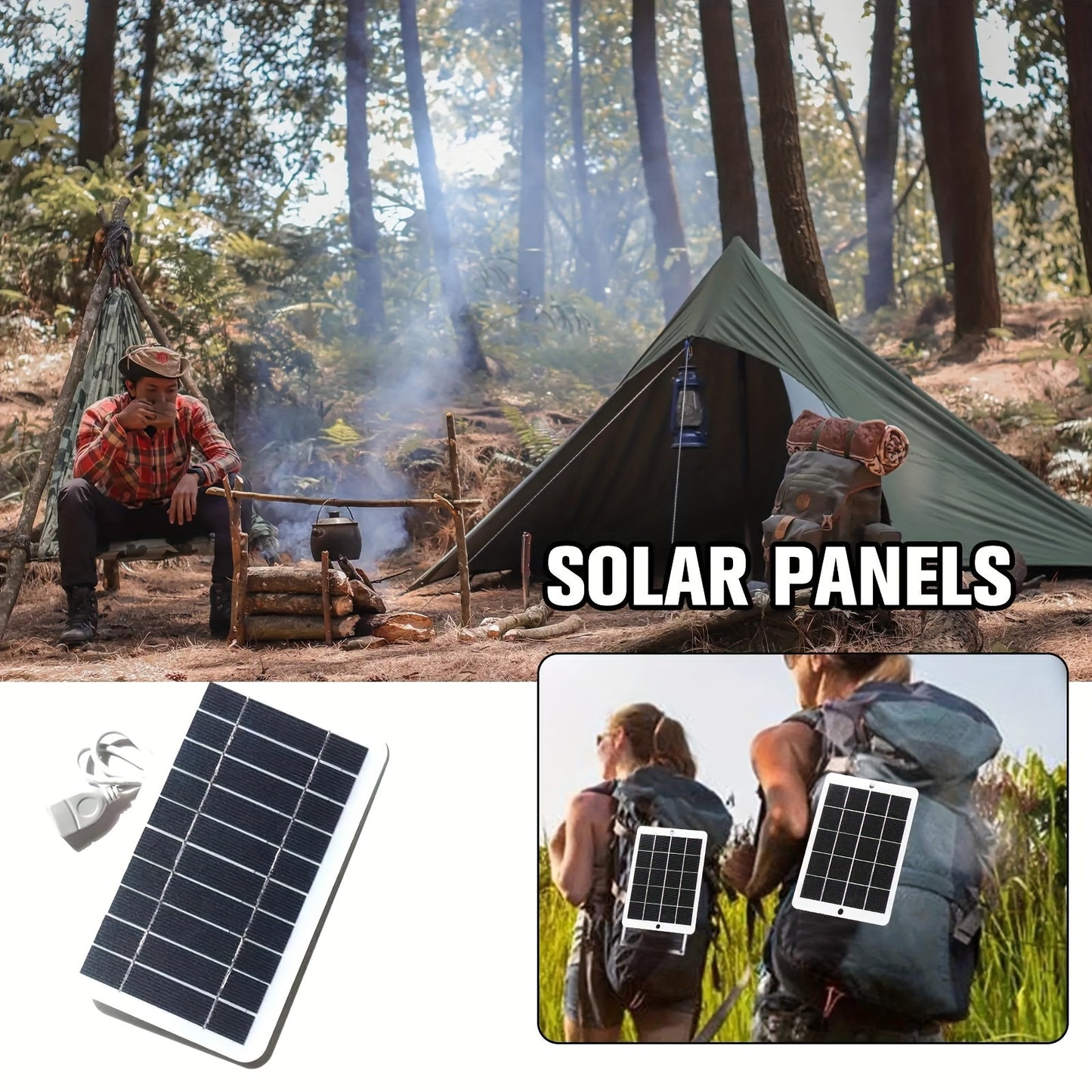 Portable Solar Charger with USB - 2W,